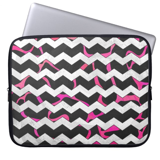 Giraffe Hot Pink en zwarte afdrukken Laptop Sleeve (Voorkant)