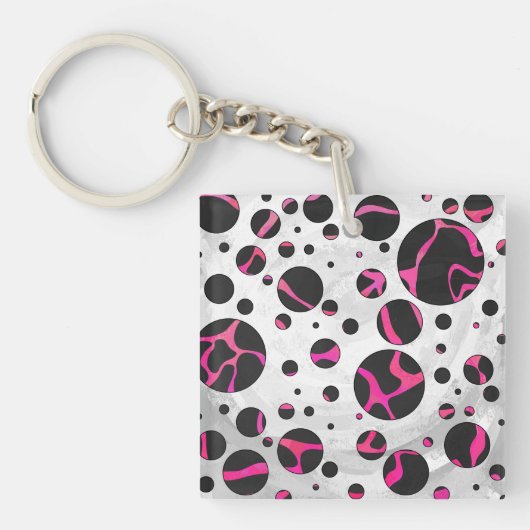 Giraffe Hot Pink en zwarte afdrukken Sleutelhanger (Voorkant)