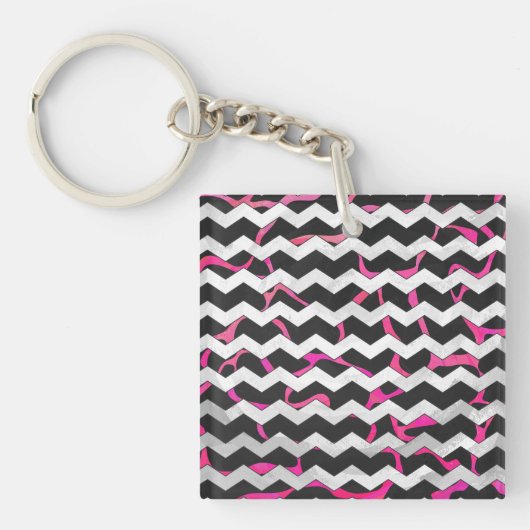 Giraffe Hot Pink en zwarte afdrukken Sleutelhanger (Voorkant)
