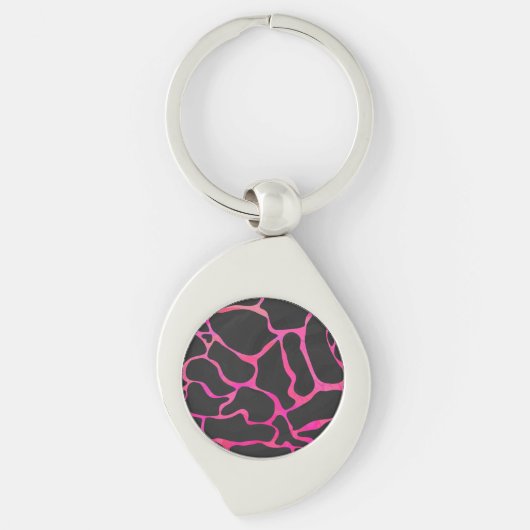 Giraffe Hot Pink en zwarte afdrukken Sleutelhanger (Voorkant)