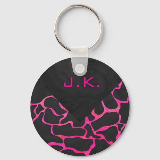 Giraffe Hot Pink en zwarte afdrukken Sleutelhanger (Voorkant)
