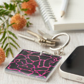 Giraffe Hot Pink en zwarte afdrukken Sleutelhanger (Voorkant Rechts)