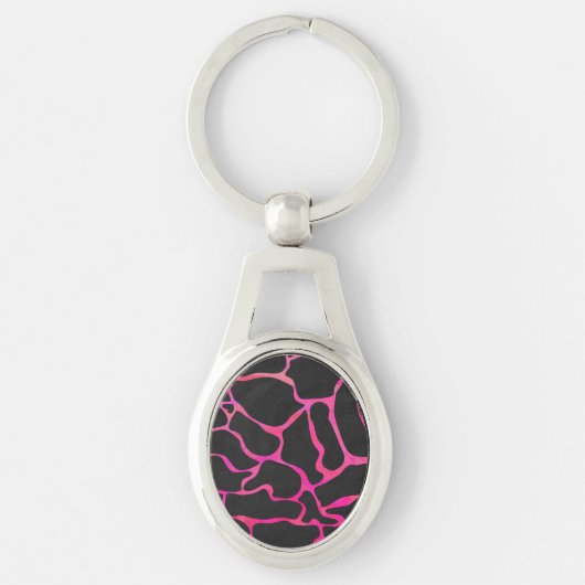 Giraffe Hot Pink en zwarte afdrukken Sleutelhanger (Voorkant)