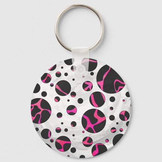 Giraffe Hot Pink en zwarte afdrukken Sleutelhanger (Voorkant)