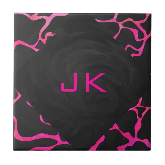 Giraffe Hot Pink en zwarte afdrukken Tegeltje (Voorkant)