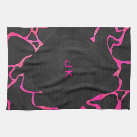 Giraffe Hot Pink en zwarte afdrukken Theedoek (Horizontaal)