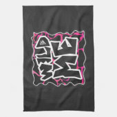 Giraffe Hot Pink en zwarte afdrukken Theedoek (Verticaal)