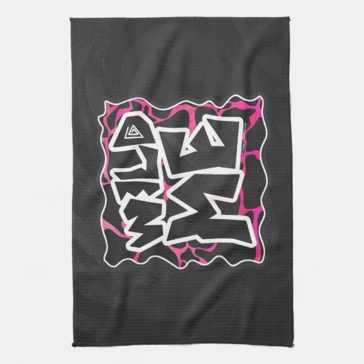 Giraffe Hot Pink en zwarte afdrukken Theedoek (Verticaal)