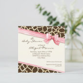 Giraffe Huid Patroon Lint in Bow Baby Girl Uitnodi Kaart (Staand voorkant)