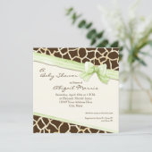 Giraffe Huid Patroon Lint in Bow Baby Girl Uitnodi Kaart (Staand voorkant)