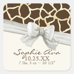 Giraffe Huidpatroon Lint N Bow Baby Meisje Seals Vierkante Sticker