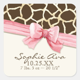 Giraffe Huidpatroon Lint N Bow Baby Meisje Seals Vierkante Sticker