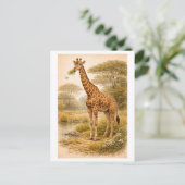 Giraffe-illustratie in vintage stijl briefkaart (Staand voorkant)