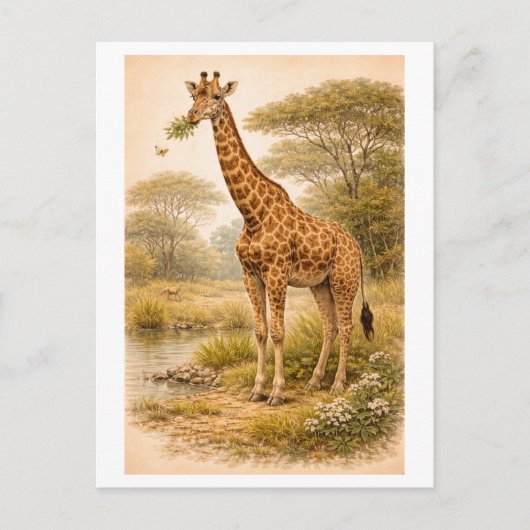 Giraffe-illustratie in vintage stijl briefkaart (Voorkant)