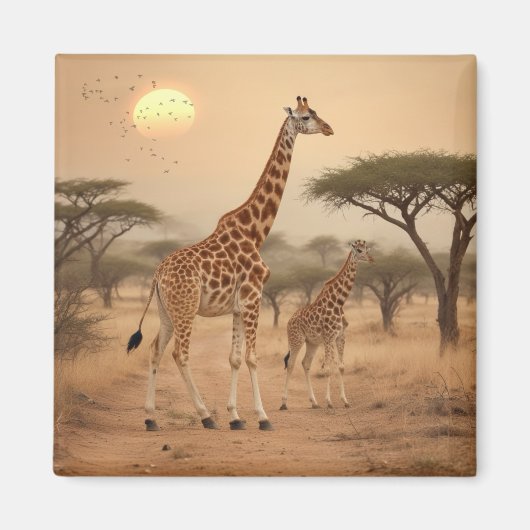 Giraffe in Afrika Magneet (Voorkant)
