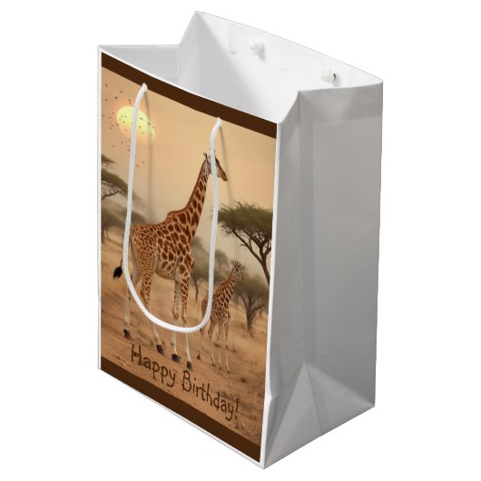 Giraffe in Afrika Medium Cadeauzakje (Voorkant Gekanteld)