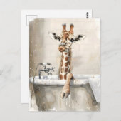 Giraffe in bad. briefkaart (Voorkant / Achterkant)