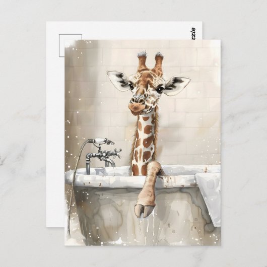 Giraffe in bad. briefkaart (Voorkant / Achterkant)