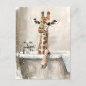 Giraffe in bad. briefkaart (Voorkant)
