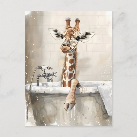 Giraffe in bad. briefkaart (Voorkant)