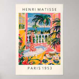 Giraffe in bad geïnspireerd door Matisse-kunst, Gr Poster