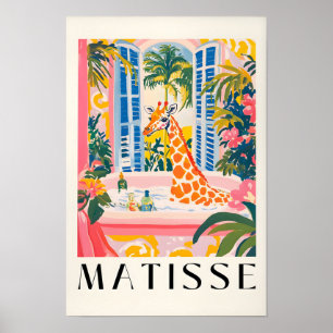 Giraffe in badkuip, grappige badkamerposter, dier poster