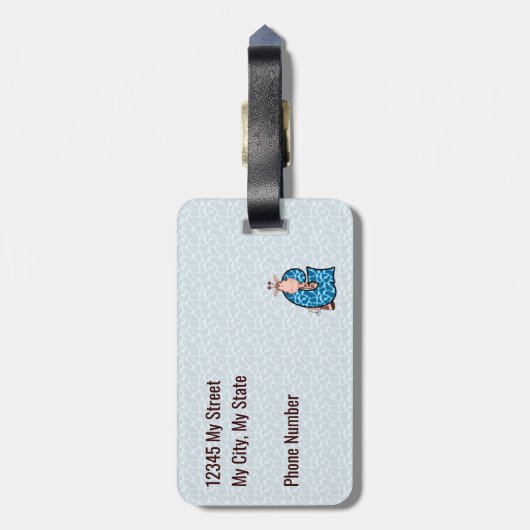 Giraffe in blauwe boys Letter G Giraffe Print Bagagelabel (Achterkant verticaal)