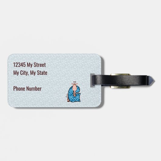 Giraffe in blauwe boys Letter G Giraffe Print Bagagelabel (Achterkant horizontaal)