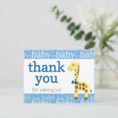 Giraffe in Blue Bow Baby shower voor Boy Dank je Briefkaart (Staand voorkant)