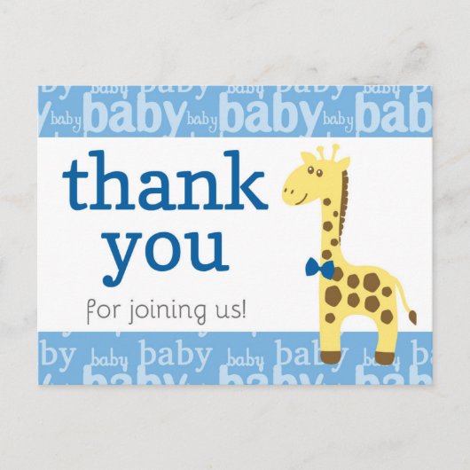 Giraffe in Blue Bow Baby shower voor Boy Dank je Briefkaart (Voorkant)