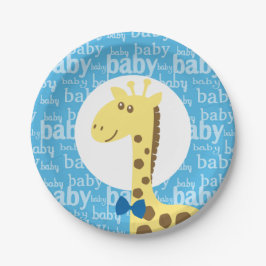 Giraffe in Blue Bow Baby shower voor Boy Papieren Bordje