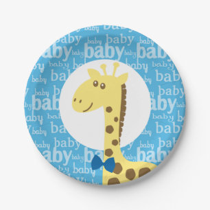 Giraffe in Blue Bow Baby shower voor Boy Papieren Bordje