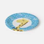 Giraffe in Blue Bow Baby shower voor Boy Papieren Bordje (Gekanteld)