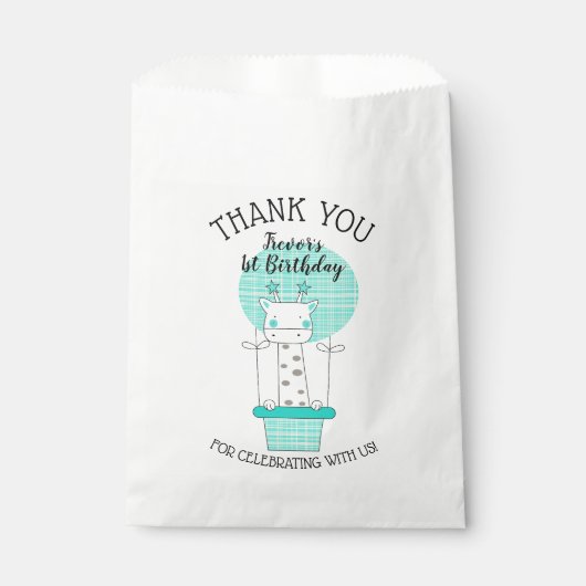 Giraffe in Blue Yellow Hot Air ballon Hartelijk da Bedankzakje (Voorkant)