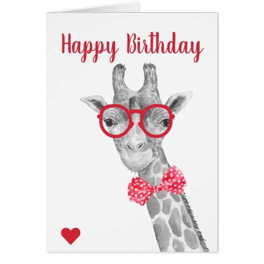 Giraffe in bril en Stropdas van Bow Birthday (Voorkant)