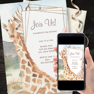 Giraffe in de Afrikaanse Savannah Birthday Party Kaart