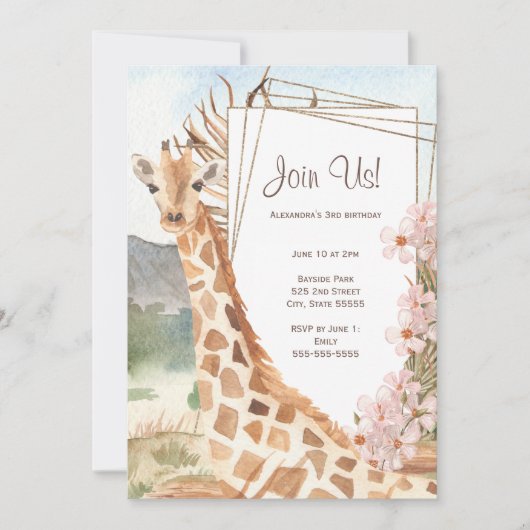 Giraffe in de Afrikaanse Savannah Birthday Party Kaart (Voorkant)