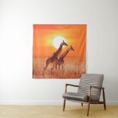 Giraffe in de Afrikaanse savanne tegen de achtergr Wandkleed (In situ)