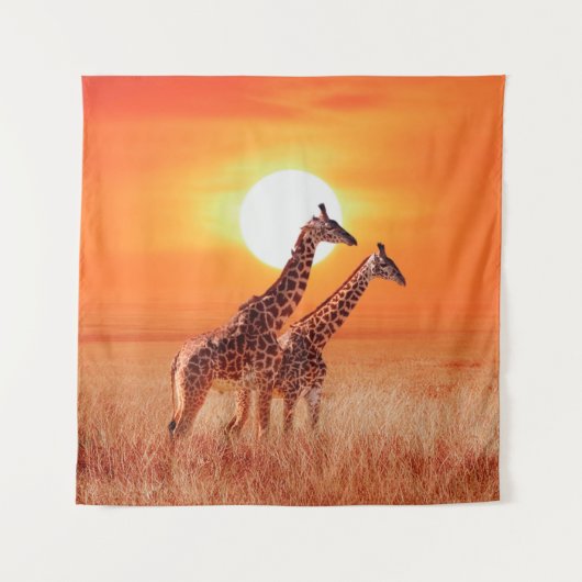 Giraffe in de Afrikaanse savanne tegen de achtergr Wandkleed (Voorkant)