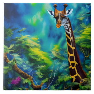 Giraffe in de bomen tegeltje