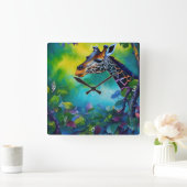 Giraffe in de boompjes II Vierkante Klok (Huis)