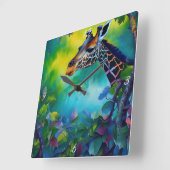 Giraffe in de boompjes II Vierkante Klok (Hoek)