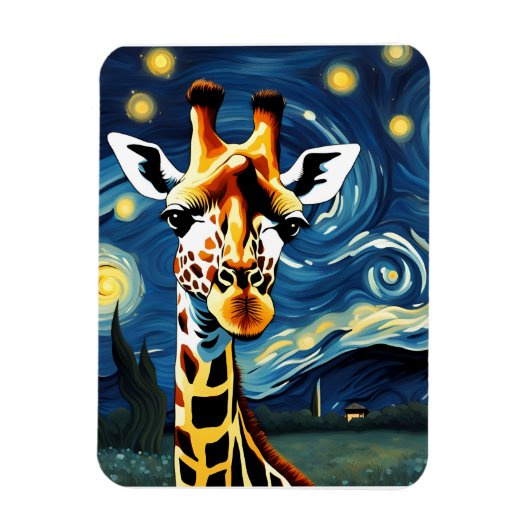 Giraffe in de Sterrennacht Magneet (Verticaal)