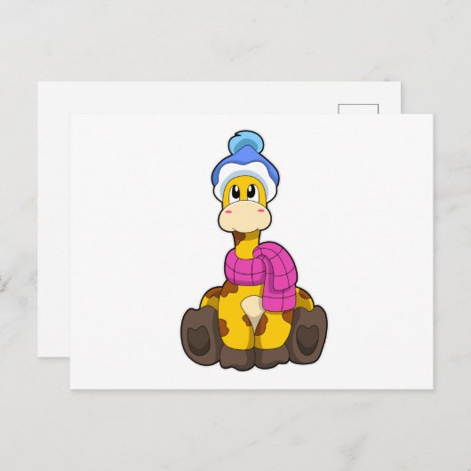Giraffe in de winter met sjaal en hoed briefkaart (Voorkant / Achterkant)