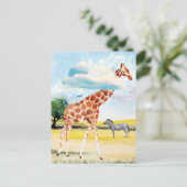 Giraffe in de wolken Waterverf Briefkaart (Staand voorkant)