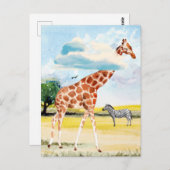 Giraffe in de wolken Waterverf Briefkaart (Voorkant / Achterkant)