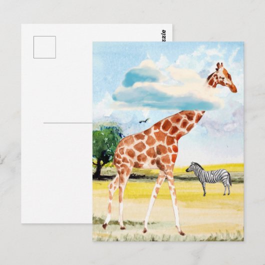 Giraffe in de wolken Waterverf Briefkaart (Voorkant / Achterkant)