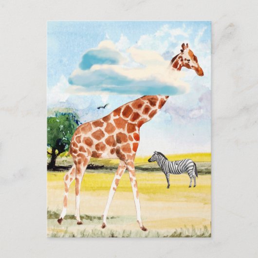 Giraffe in de wolken Waterverf Briefkaart (Voorkant)