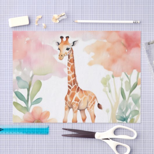 Giraffe in een bloemenveld Waterverf Tissuepapier (Craft)