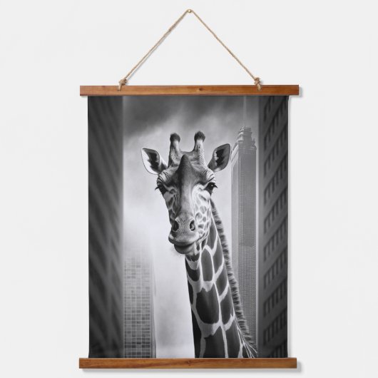 Giraffe in een Cityscape Hangend Wandkleed (Voorkant)